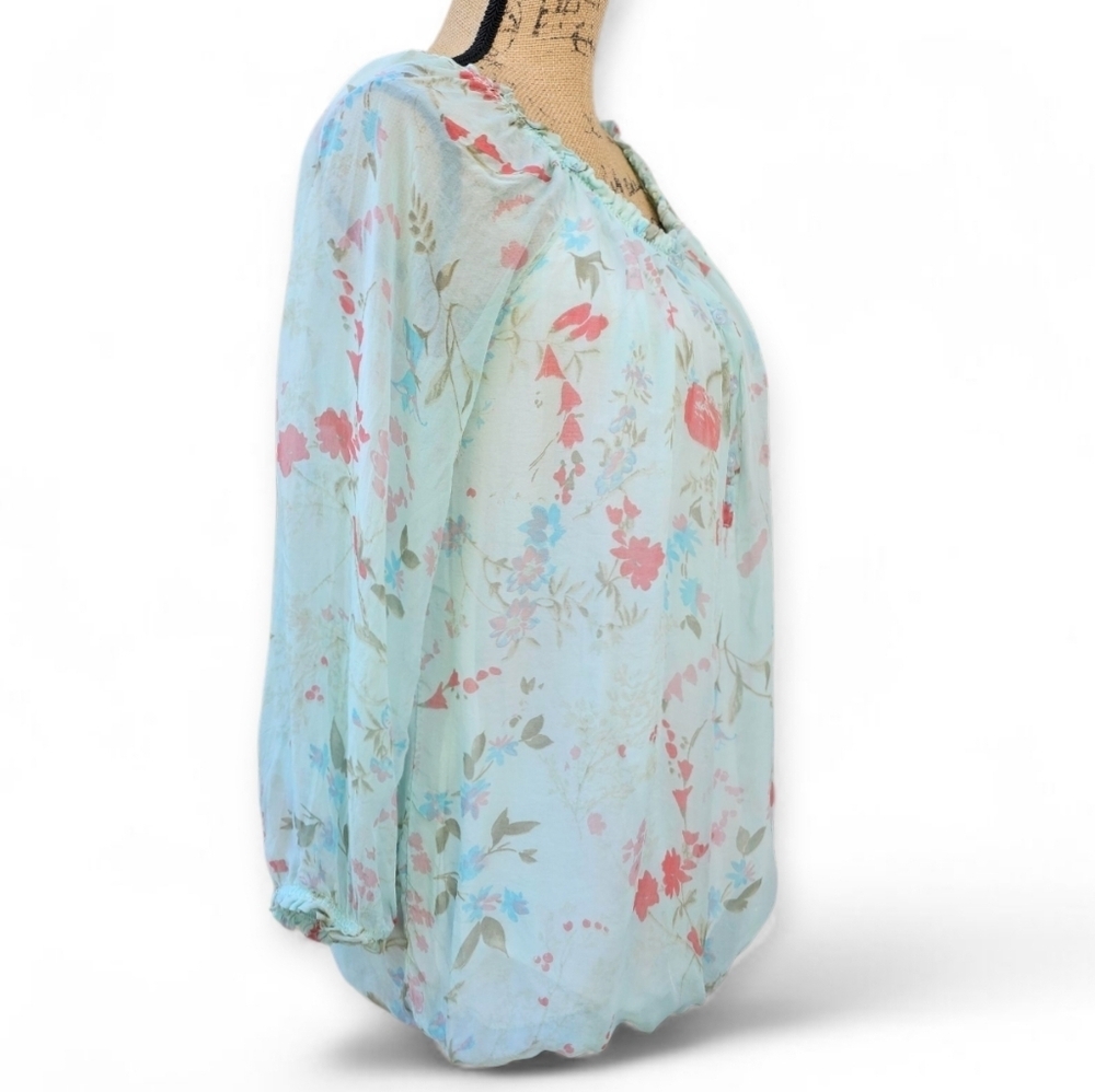 Lola Silk Floral Blouse Made In Italy Boho Peasant Style Top, Size L - Picture 3 of 7